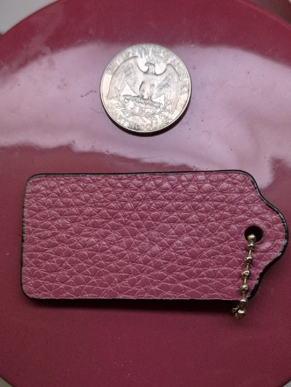 Coach Pink Pebbled Leather Bag Tag with Gold Chain